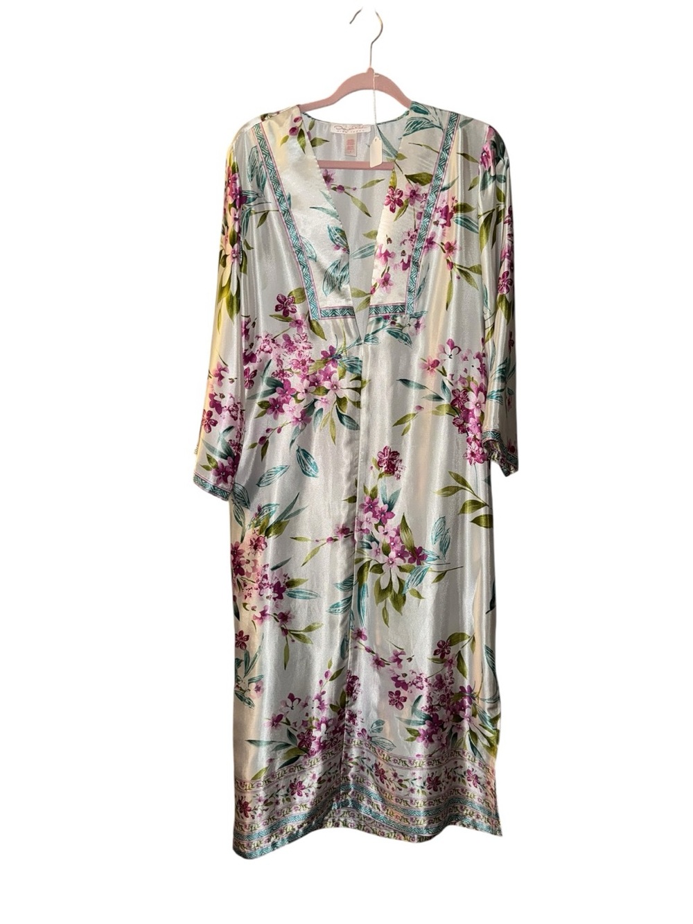Oscar De La Renta~pink label Floral Satin Caftan Nightdress-size small